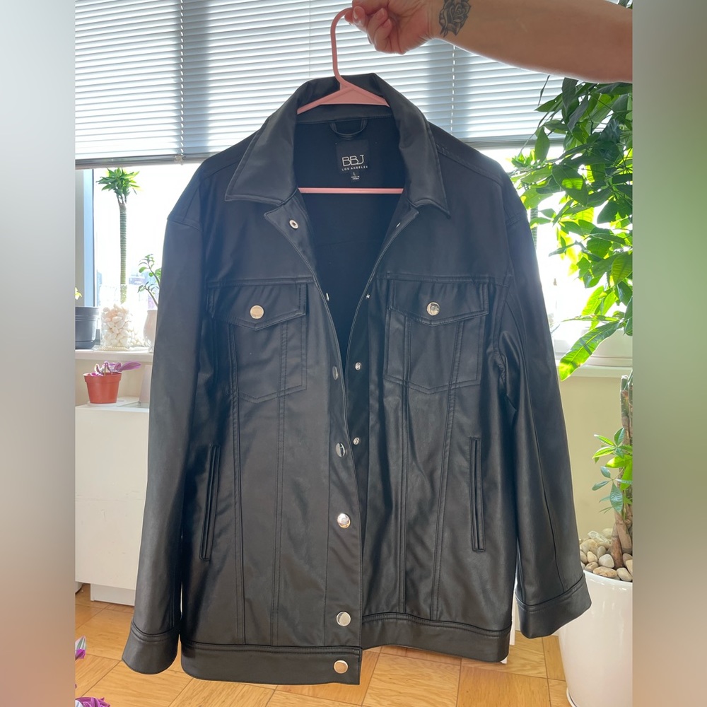 BBJ Black Faux Leather Jacket, Size Large 🖤⛓️